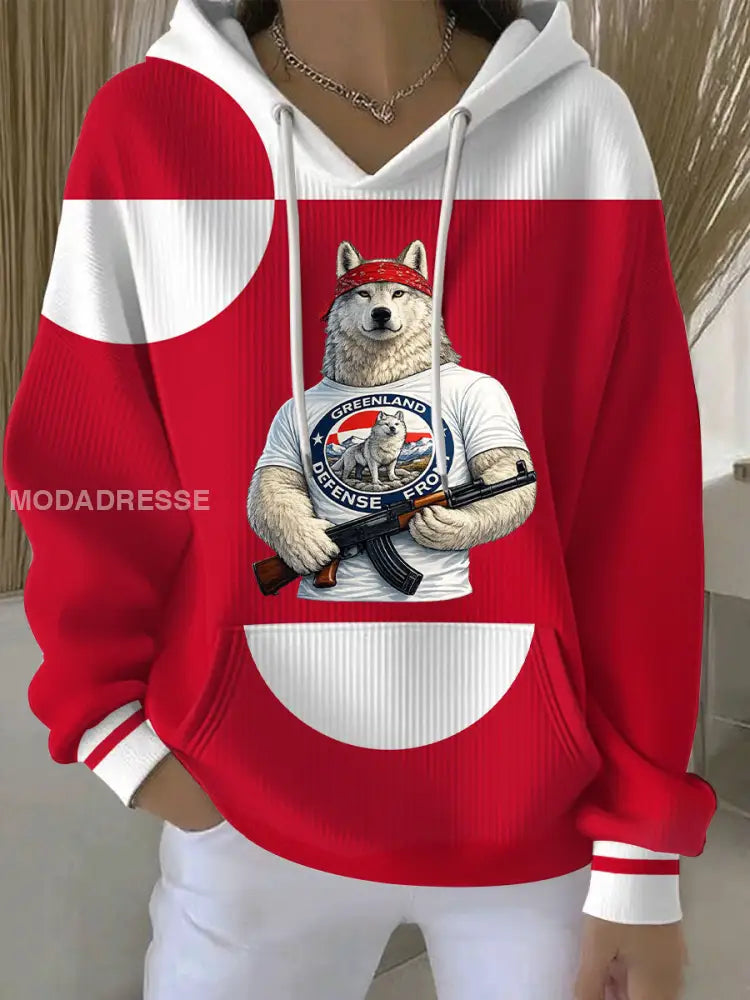 Kvinder Grønland Print Casual Hoodies rød / S