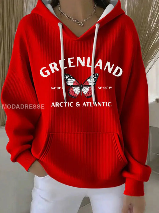 Kvinder Grønland Print Casual Hoodies rød / S