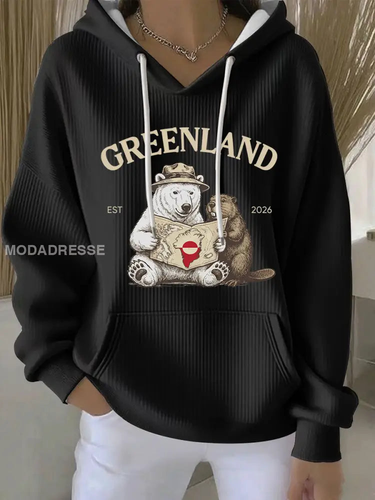 Kvinder Grønland Print Casual Hoodies sort / S