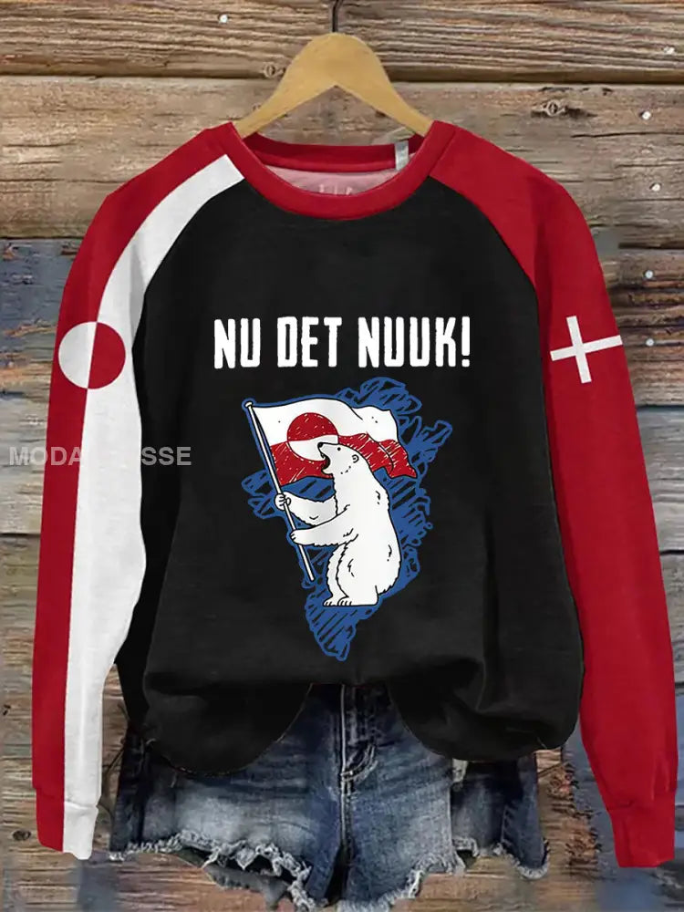 Kvinder Grønland Print Casual Sweatshirt Sort / S