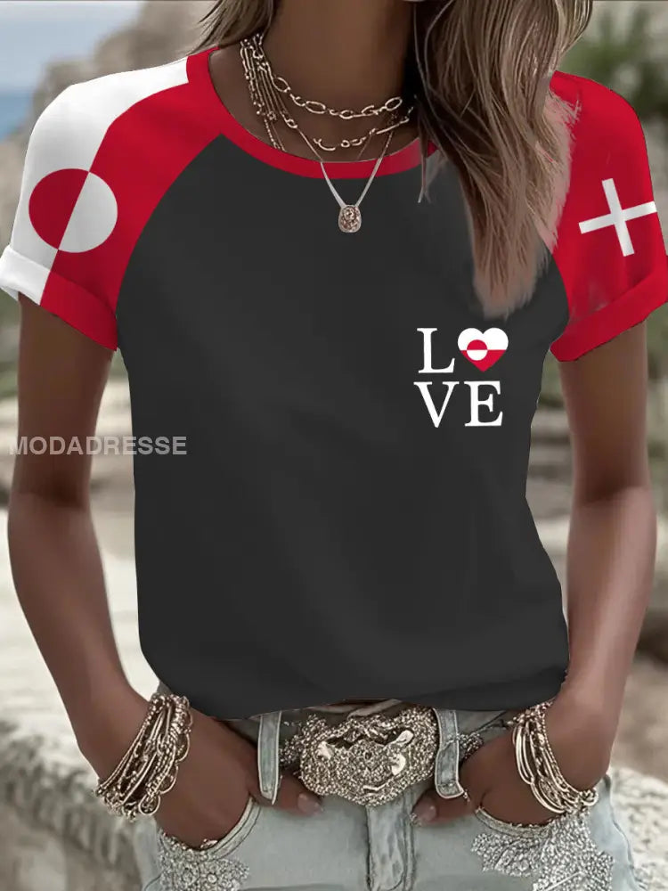 Kvinders danske Grønland T-shirt Sort / S