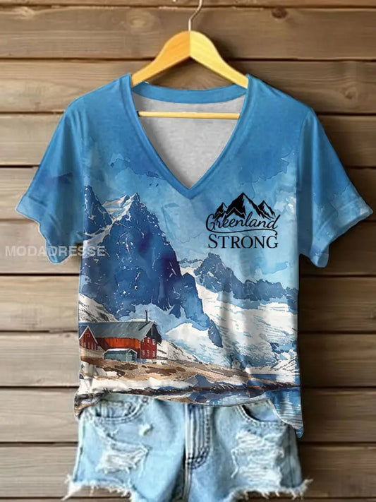 Kvinders Grønland Print Casual T-shirt blå / S