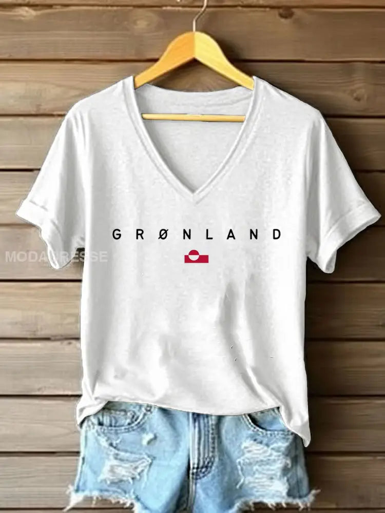 Kvinders Grønland Print Casual T-shirt hvid / S