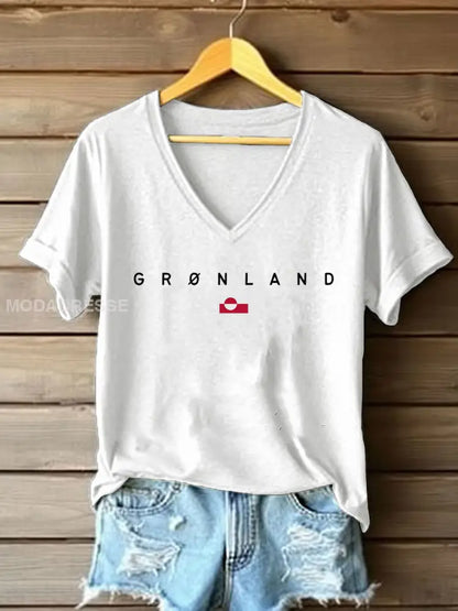 Kvinders Grønland Print Casual T-shirt hvid / S