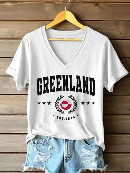 Kvinders Grønland Print Casual T-shirt hvid / S