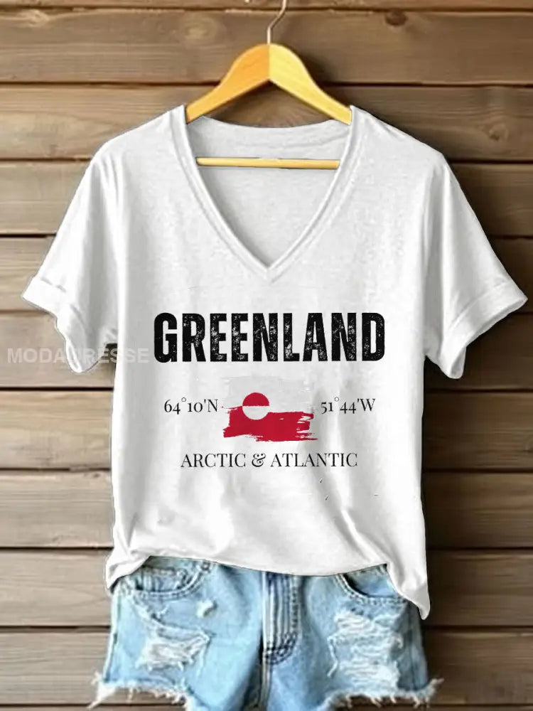 Kvinders Grønland Print Casual T-shirt hvid / S