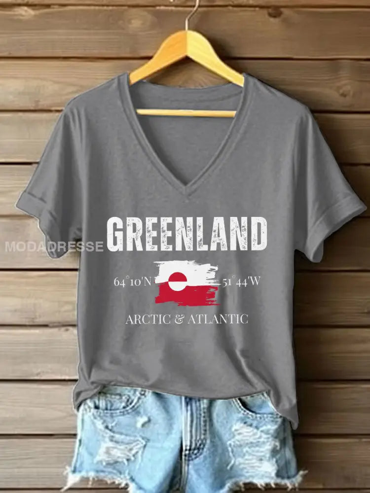 Kvinders Grønland Print Casual T-shirt lys grå / S