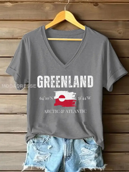 Kvinders Grønland Print Casual T-shirt lys grå / S
