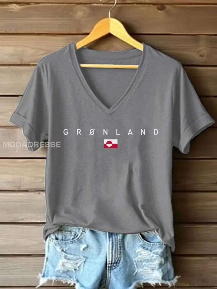 Kvinders Grønland Print Casual T-shirt lys grå / S
