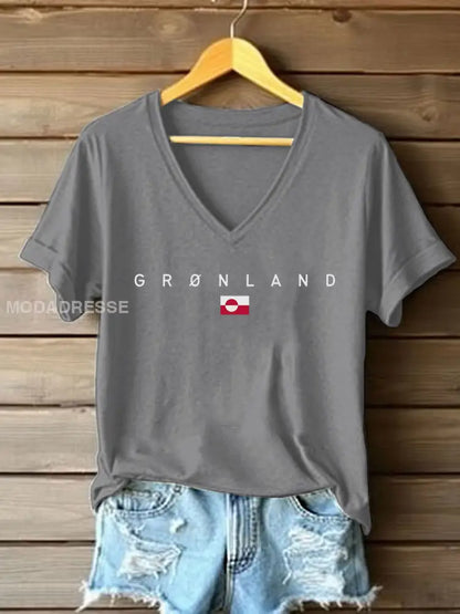 Kvinders Grønland Print Casual T-shirt lys grå / S