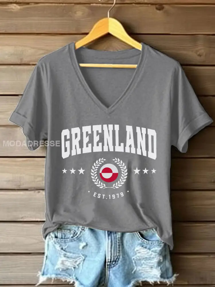 Kvinders Grønland Print Casual T-shirt lys grå / S