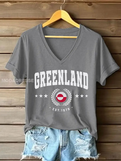 Kvinders Grønland Print Casual T-shirt lys grå / S
