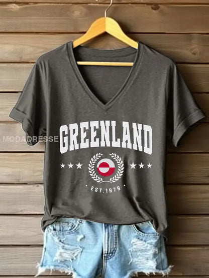 Kvinders Grønland Print Casual T-shirt mørk grå / S