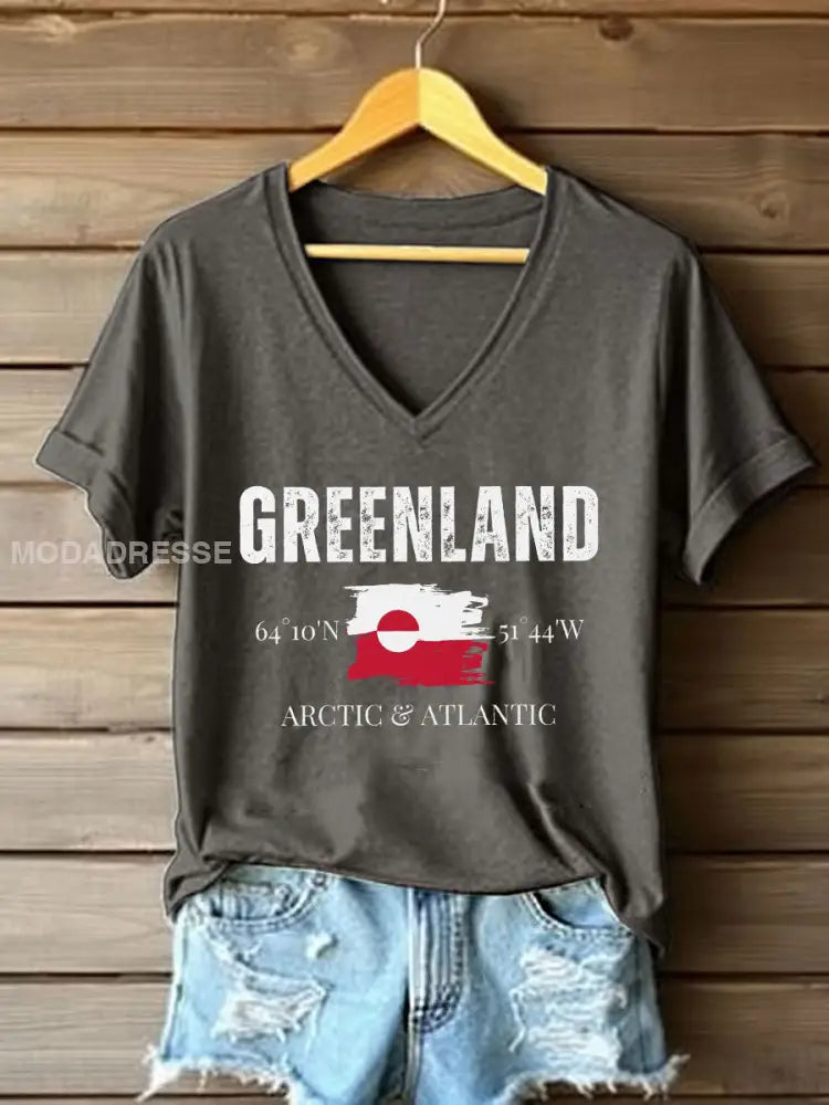 Kvinders Grønland Print Casual T-shirt mørk grå / S