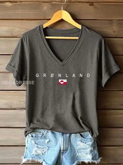 Kvinders Grønland Print Casual T-shirt mørk grå / S