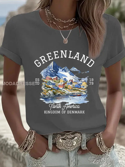Kvinders Grønland Print Casual T-shirt mørk grå / S