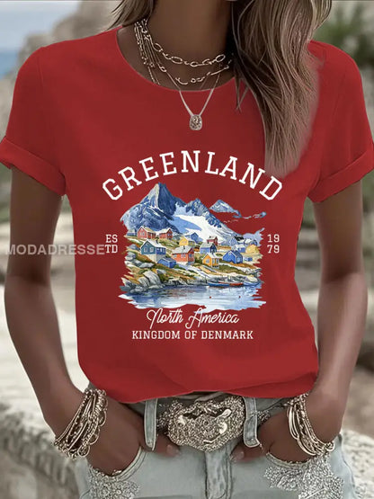 Kvinders Grønland Print Casual T-shirt rød / S