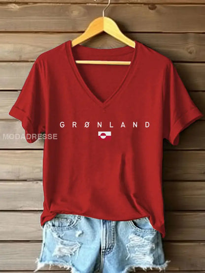 Kvinders Grønland Print Casual T-shirt rød / S