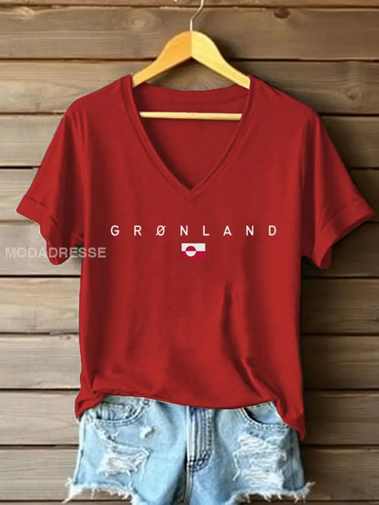 Kvinders Grønland Print Casual T-shirt rød / S