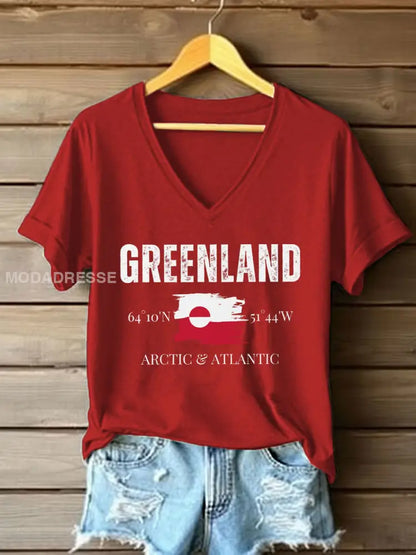 Kvinders Grønland Print Casual T-shirt rød / S