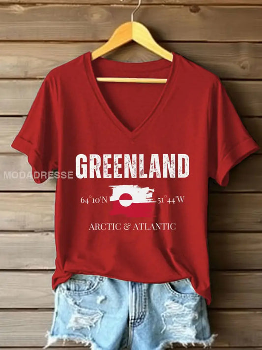 Kvinders Grønland Print Casual T-shirt rød / S