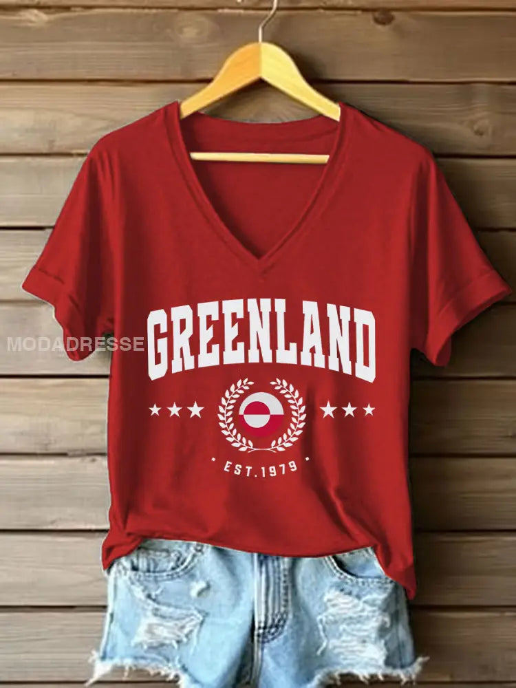 Kvinders Grønland Print Casual T-shirt rød / S