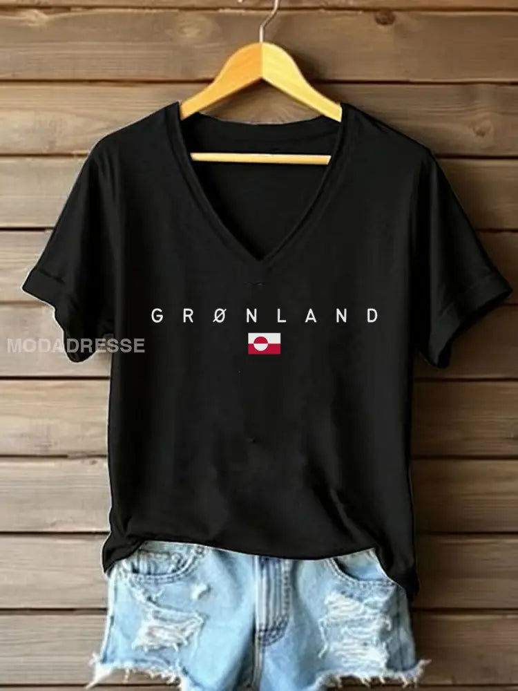 Kvinders Grønland Print Casual T-shirt sort / S