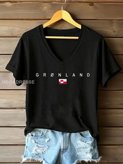 Kvinders Grønland Print Casual T-shirt sort / S