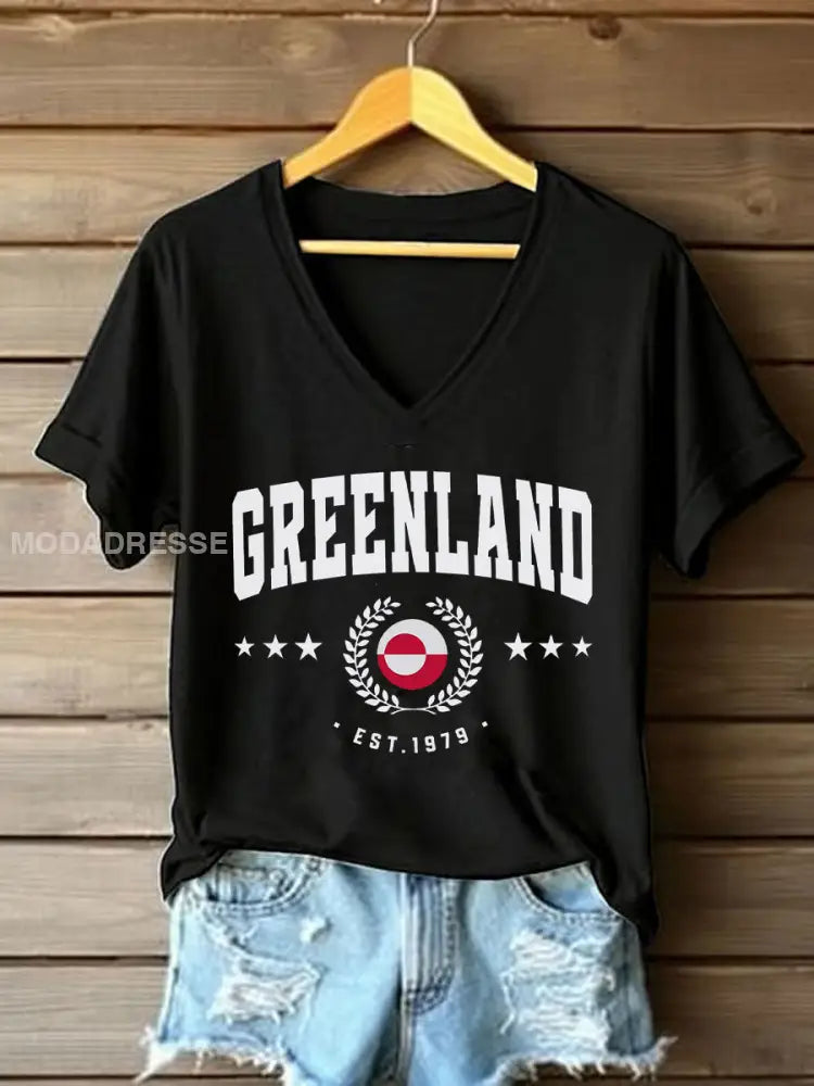 Kvinders Grønland Print Casual T-shirt sort / S