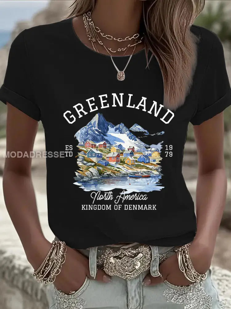 Kvinders Grønland Print Casual T-shirt sort / S