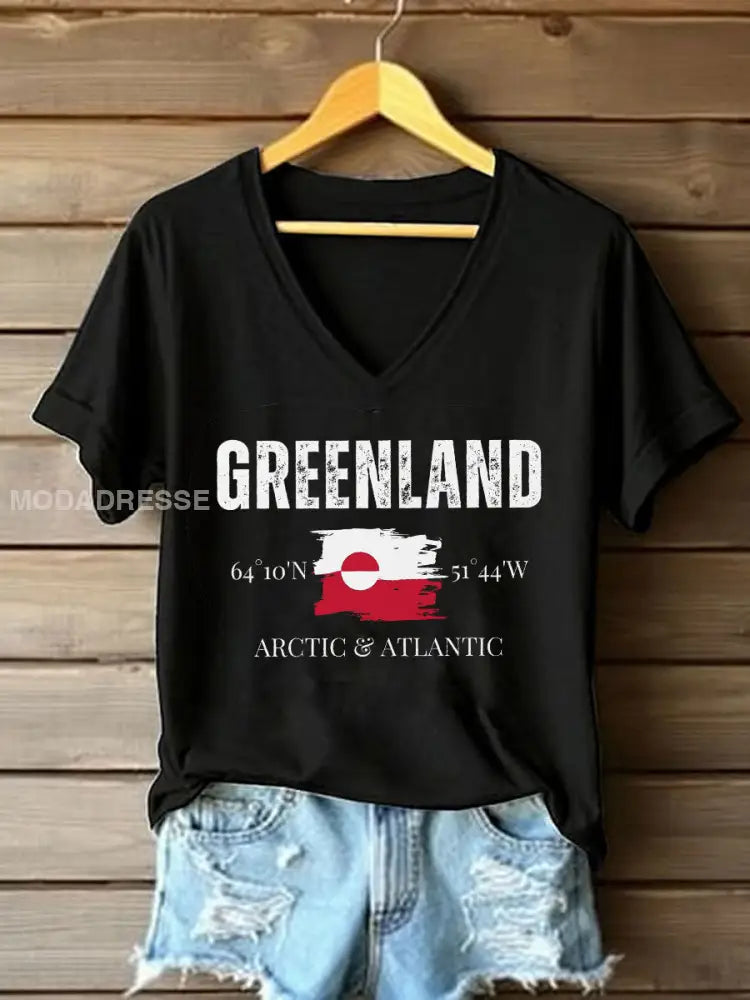 Kvinders Grønland Print Casual T-shirt sort / S