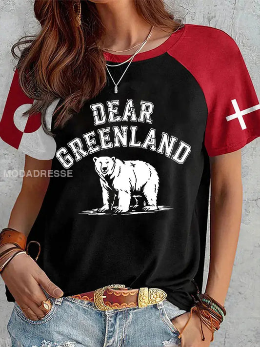 Kvinders Grønland Print Casual T-shirt Sort / S