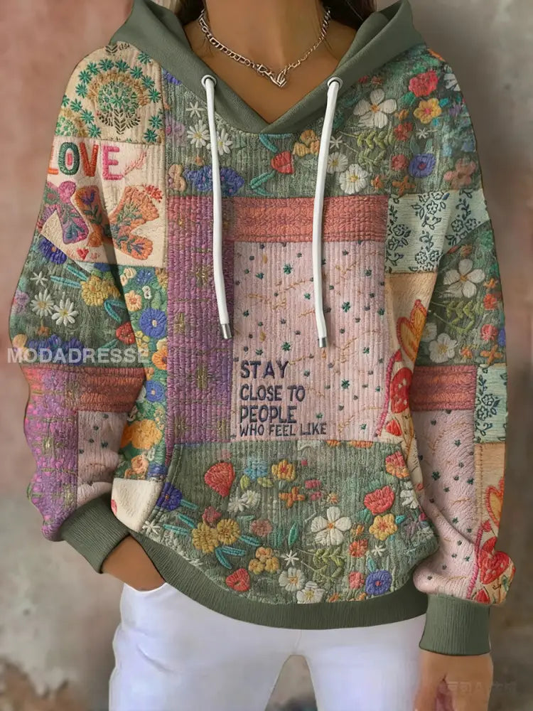 Kvinnor Boho Bohemian Floral konst tryckt Hoodie. som bild / S