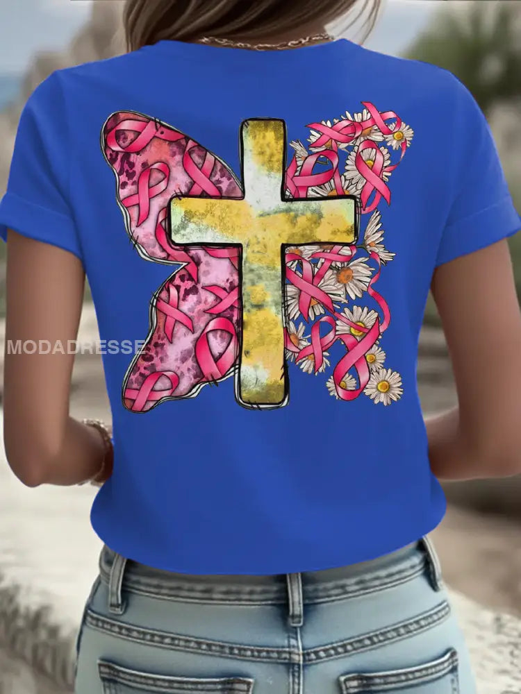 Kvinnor Brest cancer medvetenhet Sverige Flagg Tryckt T shirt blå / S