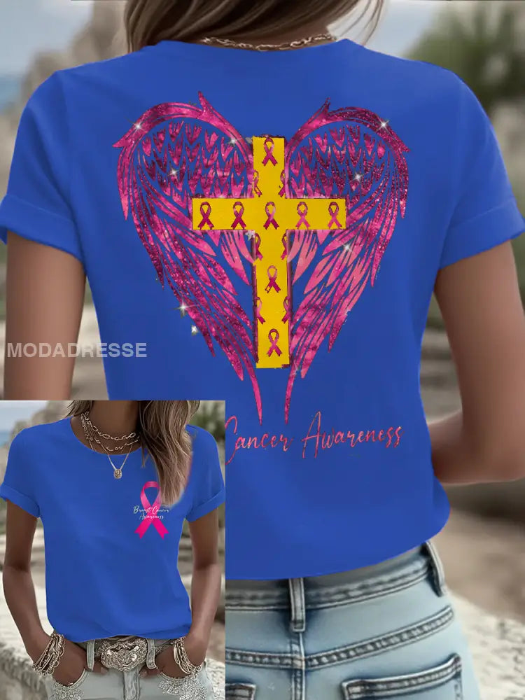 Kvinnor Brest cancer medvetenhet Sverige Flagg Tryckt T shirt blå / S