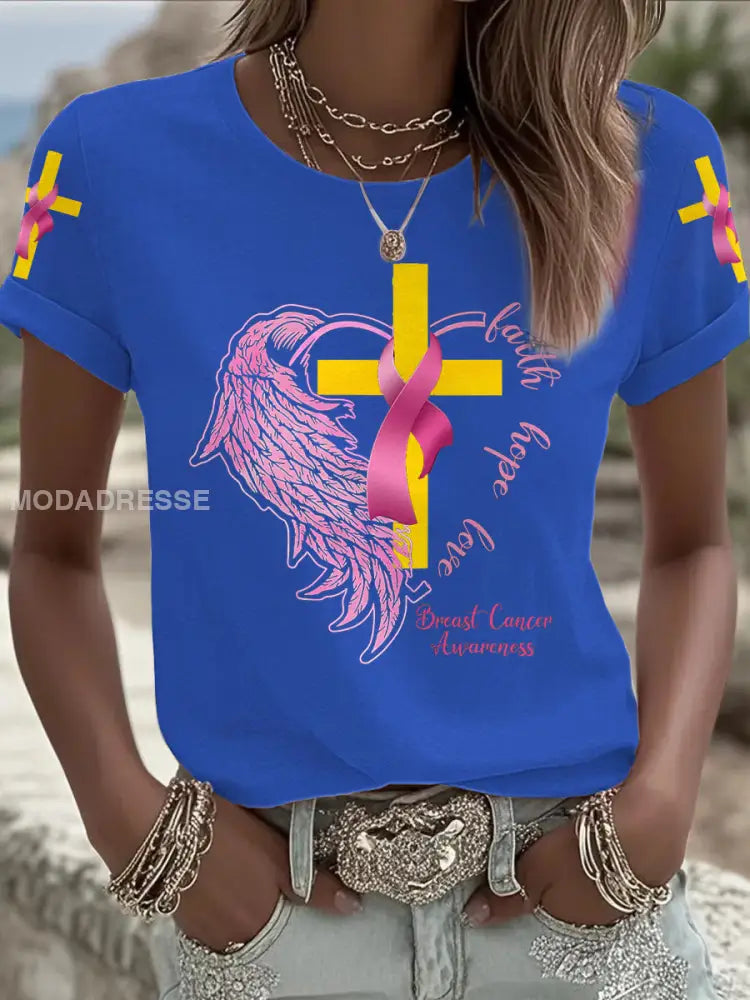 Kvinnor Brest cancer medvetenhet Sverige Flagg Tryckt T shirt blå / S