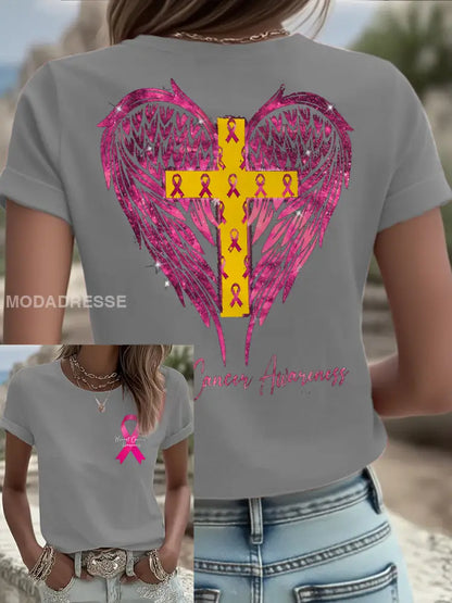Kvinnor Brest cancer medvetenhet Sverige Flagg Tryckt T shirt ljusgrå / S