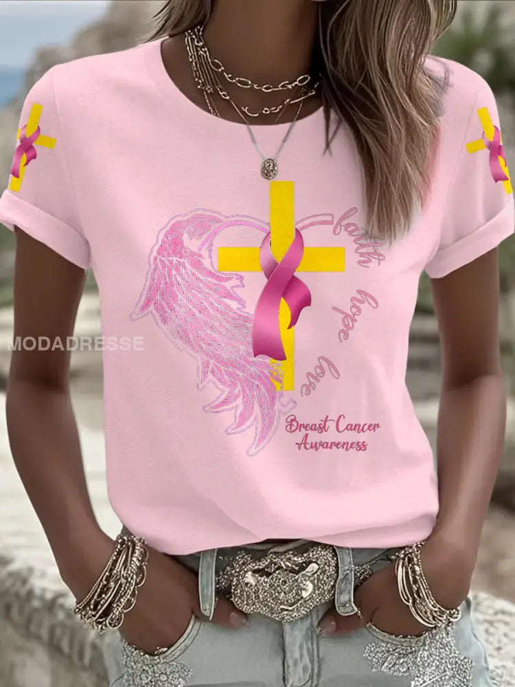 Kvinnor Brest cancer medvetenhet Sverige Flagg Tryckt T shirt ljusrosa / S