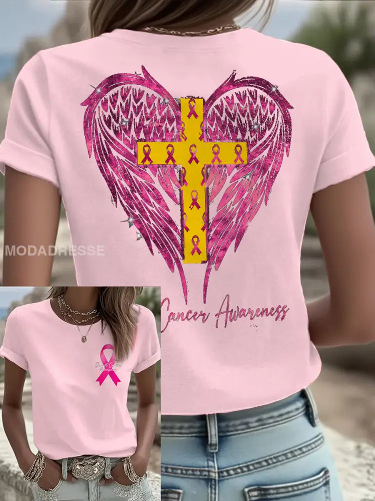 Kvinnor Brest cancer medvetenhet Sverige Flagg Tryckt T shirt ljusrosa / S