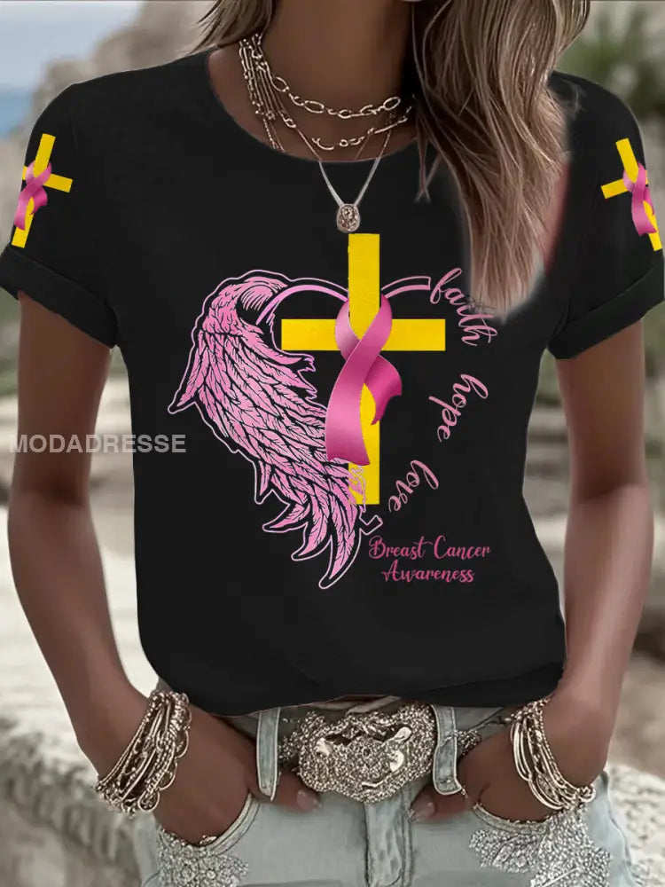 Kvinnor Brest cancer medvetenhet Sverige Flagg Tryckt T shirt svart / S