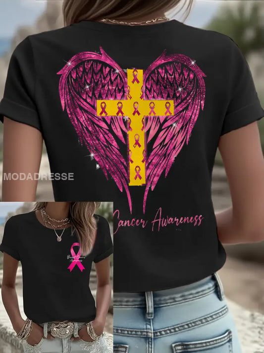 Kvinnor Brest cancer medvetenhet Sverige Flagg Tryckt T shirt svart / S