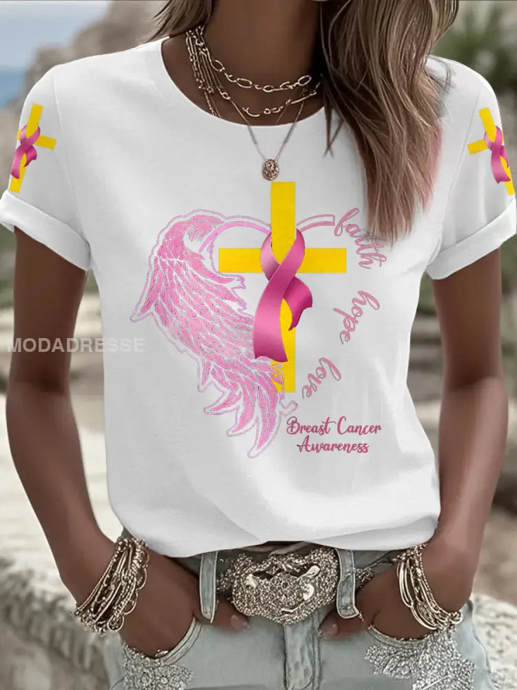 Kvinnor Brest cancer medvetenhet Sverige Flagg Tryckt T shirt vit / S