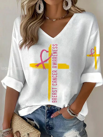 Kvinnor Brest cancer medvetenhet Sverige Flagg Tryckt våffle T shirt vit / S