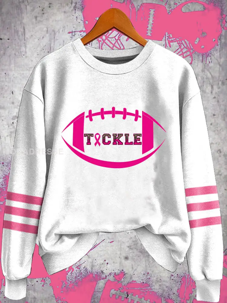 Kvinnor bröstcancer Fotboll Sweatshirt vitt / S