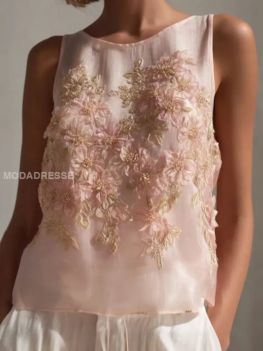 Kvinnor bröstcancer rosa blomster ärmlösa topp runk / S