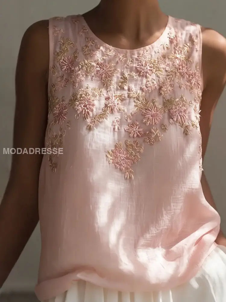 Kvinnor bröstcancer rosa blomster ärmlösa topp runk / S