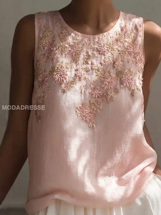 Kvinnor bröstcancer rosa blomster ärmlösa topp runk / S