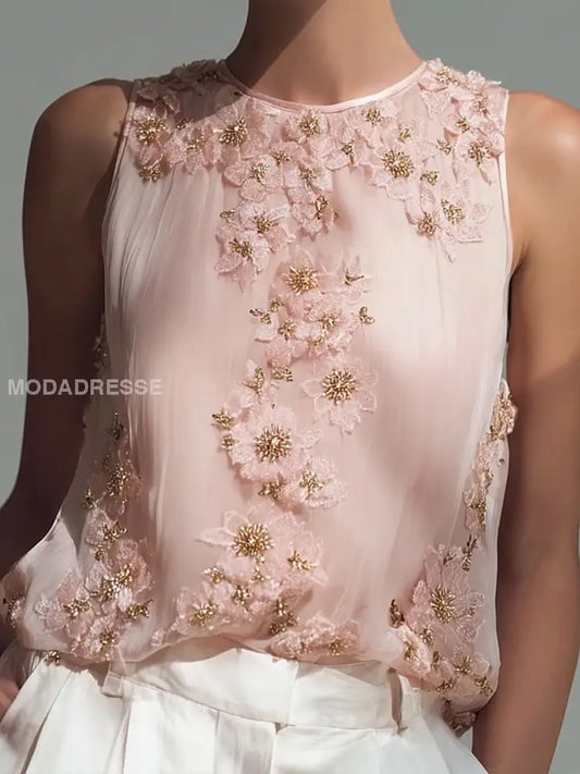 Kvinnor bröstcancer rosa blomster ärmlösa topp runk / S