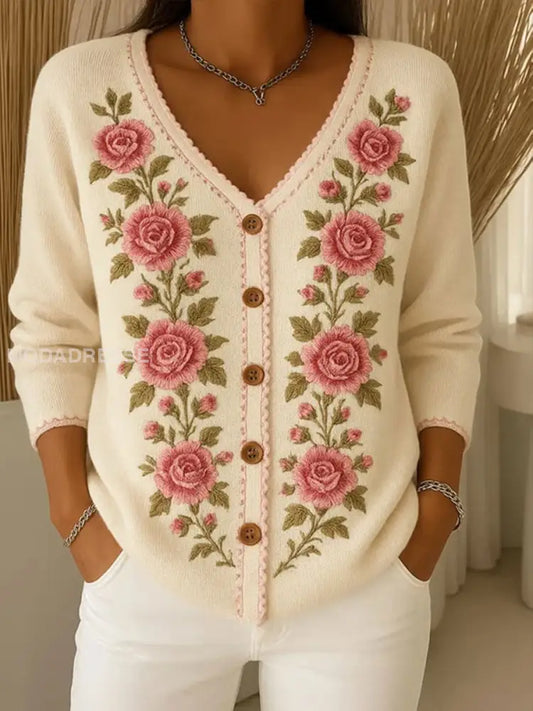 Kvinnor bröstcancer rosa blomster cardigan som bild / S
