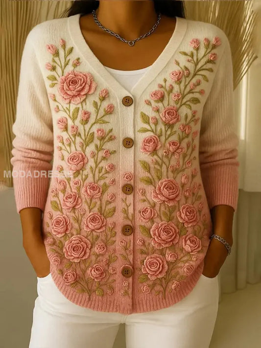 Kvinnor bröstcancer rosa blomster cardigan som bild / S